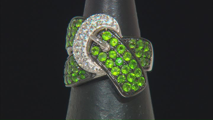 Green Chrome Diopside Rhodium Over Silver Buckle Ring 1.45ctw Video Thumbnail