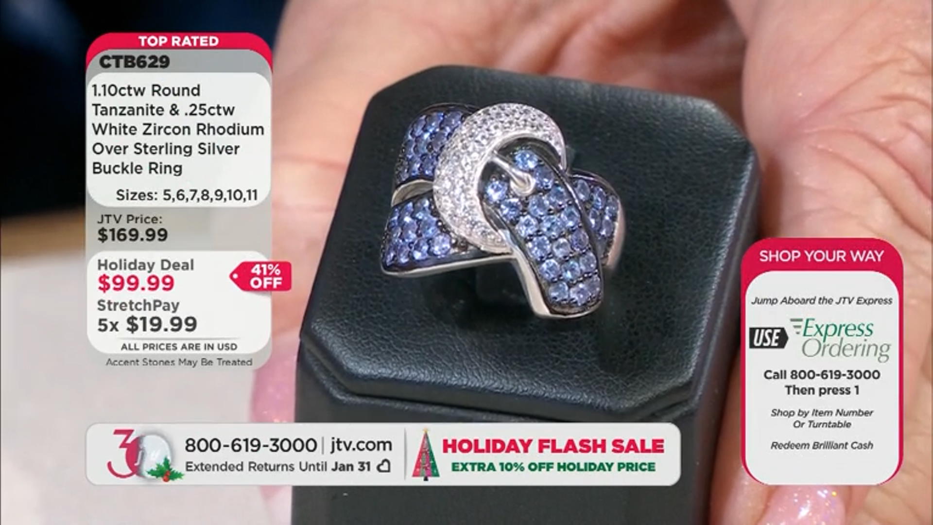 Blue Tanzanite Rhodium Over Sterling Silver Buckle Ring 1.35ctw Video Thumbnail