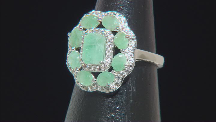 Green Sakota Emerald Rhodium Over Sterling Silver Ring 2.84ctw Video Thumbnail