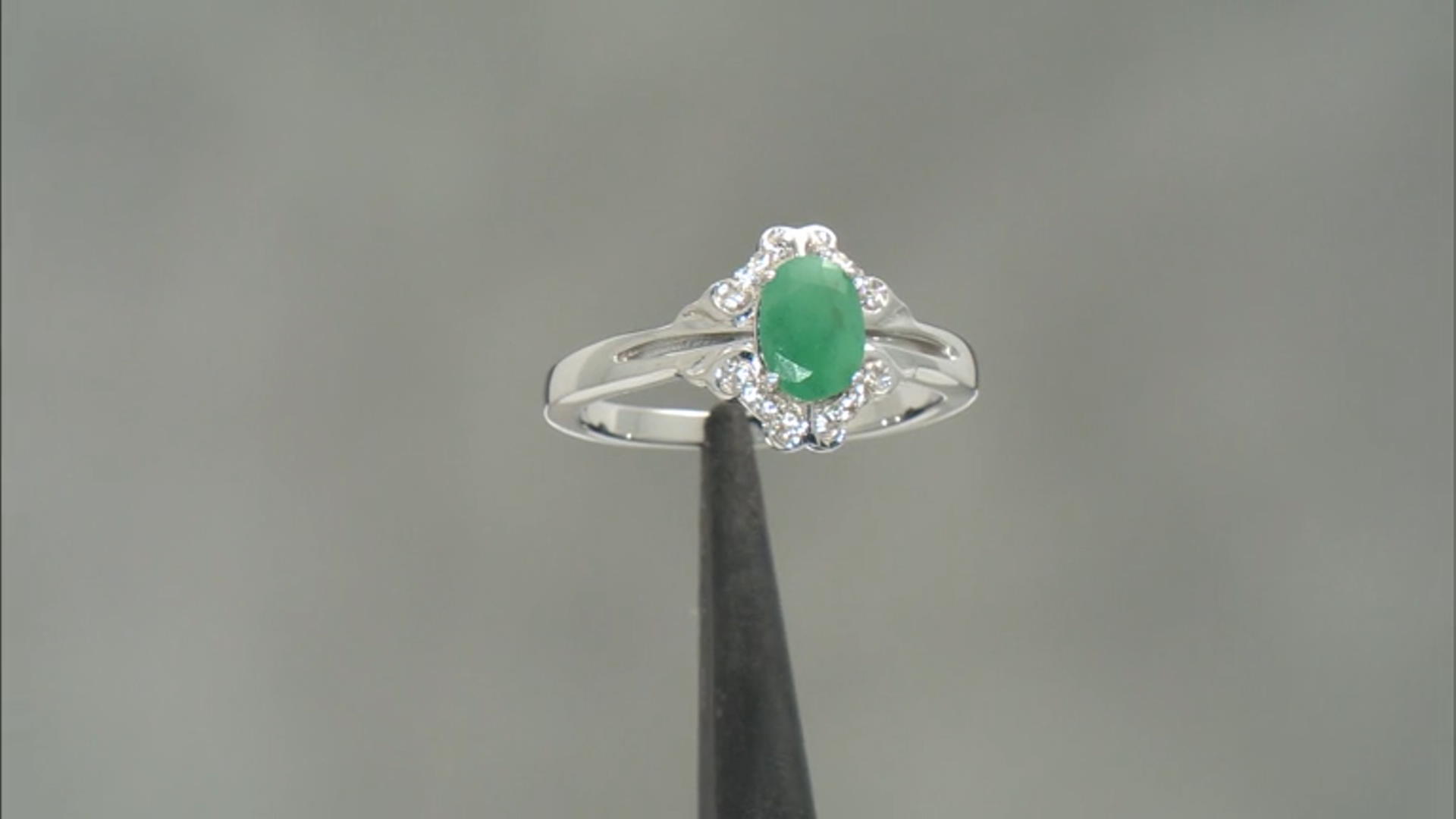 Green Sakota Emerald Rhodium Over Sterling Silver Ring 0.67ctw Video Thumbnail