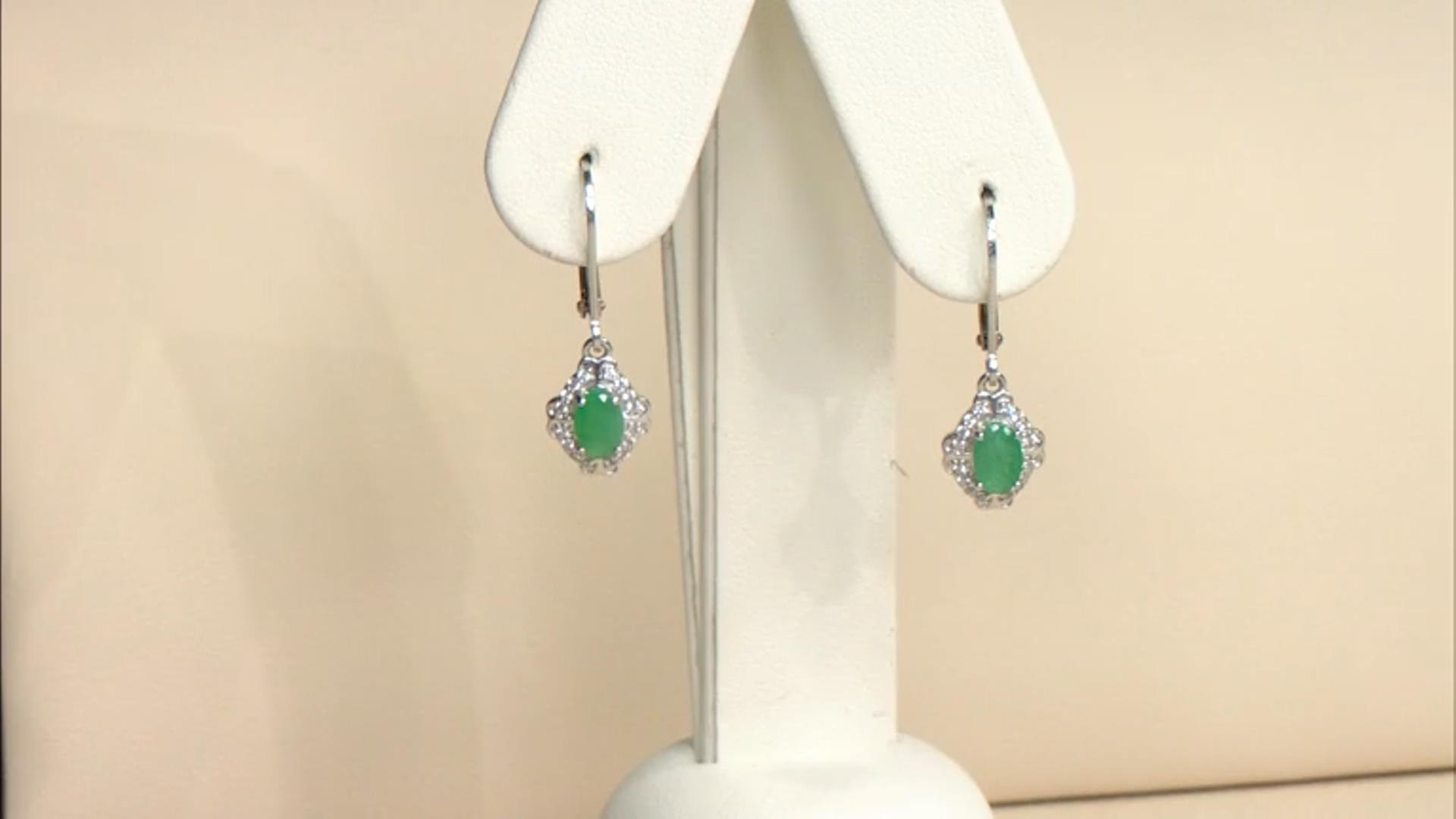 Green Sakota Emerald Rhodium Over Sterling Silver Earrings 0.90ctw Video Thumbnail