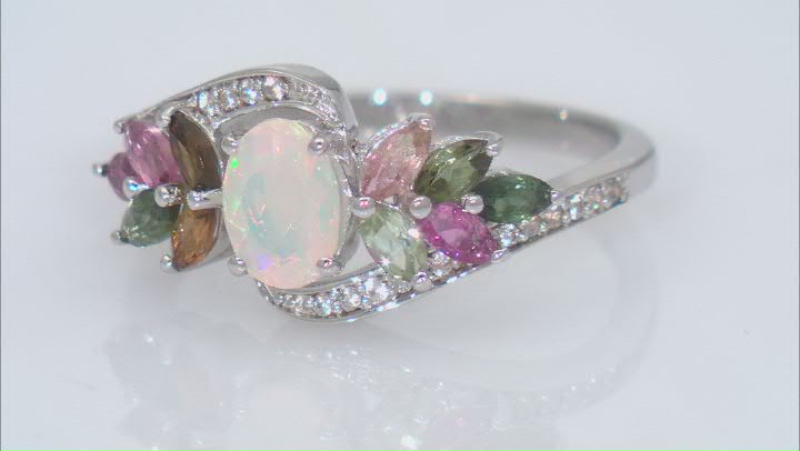 Multicolor Tourmaline Rhodium Over Sterling Silver Ring 1.30ctw Video Thumbnail