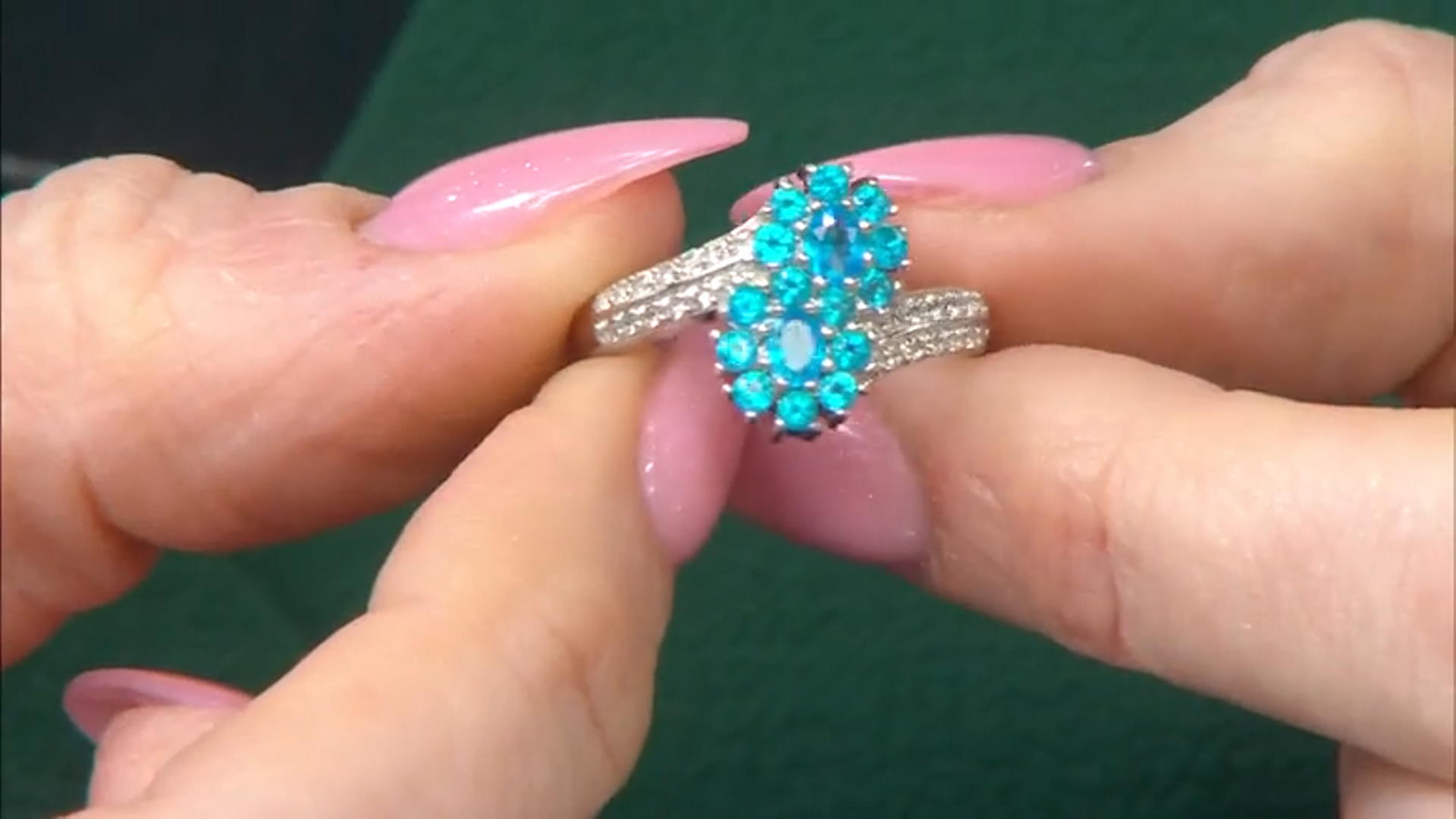 Blue Neon Apatite Rhodium Over Sterling Silver Ring 0.98ctw Video Thumbnail