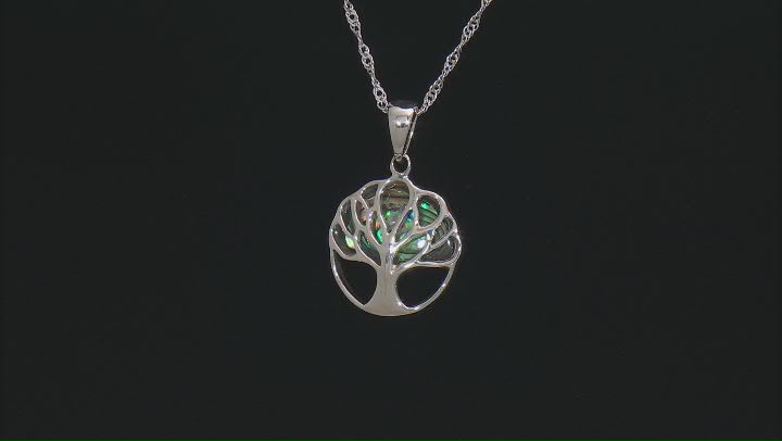 Multicolor Abalone Shell Sterling Silver Tree of Life Pendant With Chain Video Thumbnail