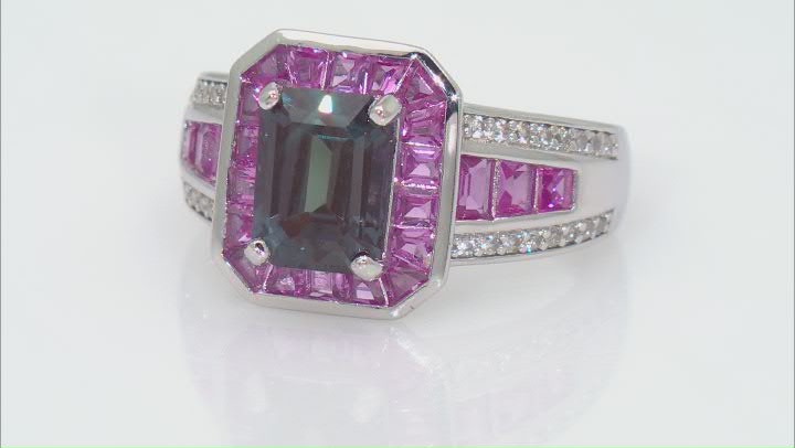 Blue Lab Alexandrite Rhodium Over Sterling Silver Ring 3.61ctw Video Thumbnail