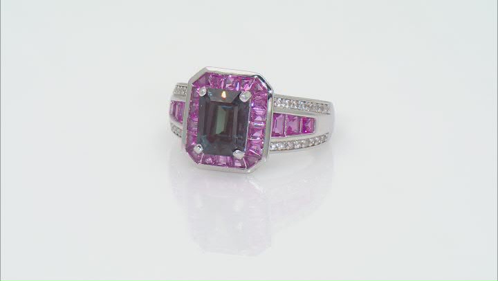Blue Lab Alexandrite Rhodium Over Sterling Silver Ring 3.61ctw Video Thumbnail