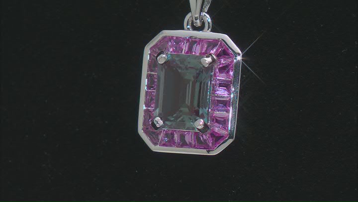 Blue Lab Created Alexandrite Rhodium Over Silver Pendant with Chain 2.39ctw Video Thumbnail