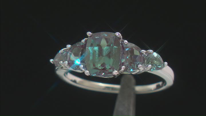 Blue Lab Created Alexandrite Rhodium Over Sterling Silver Ring 2.52ctw Video Thumbnail