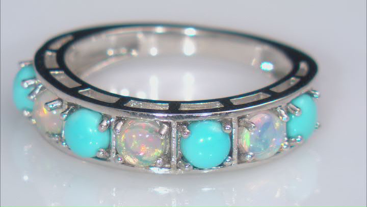 Blue Sleeping Beauty Turquoise Rhodium Over Silver Band Ring 0.50ctw Video Thumbnail