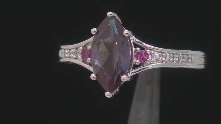 Blue Lab Alexandrite Rhodium Over Sterling Silver Ring 1.87ctw Video Thumbnail