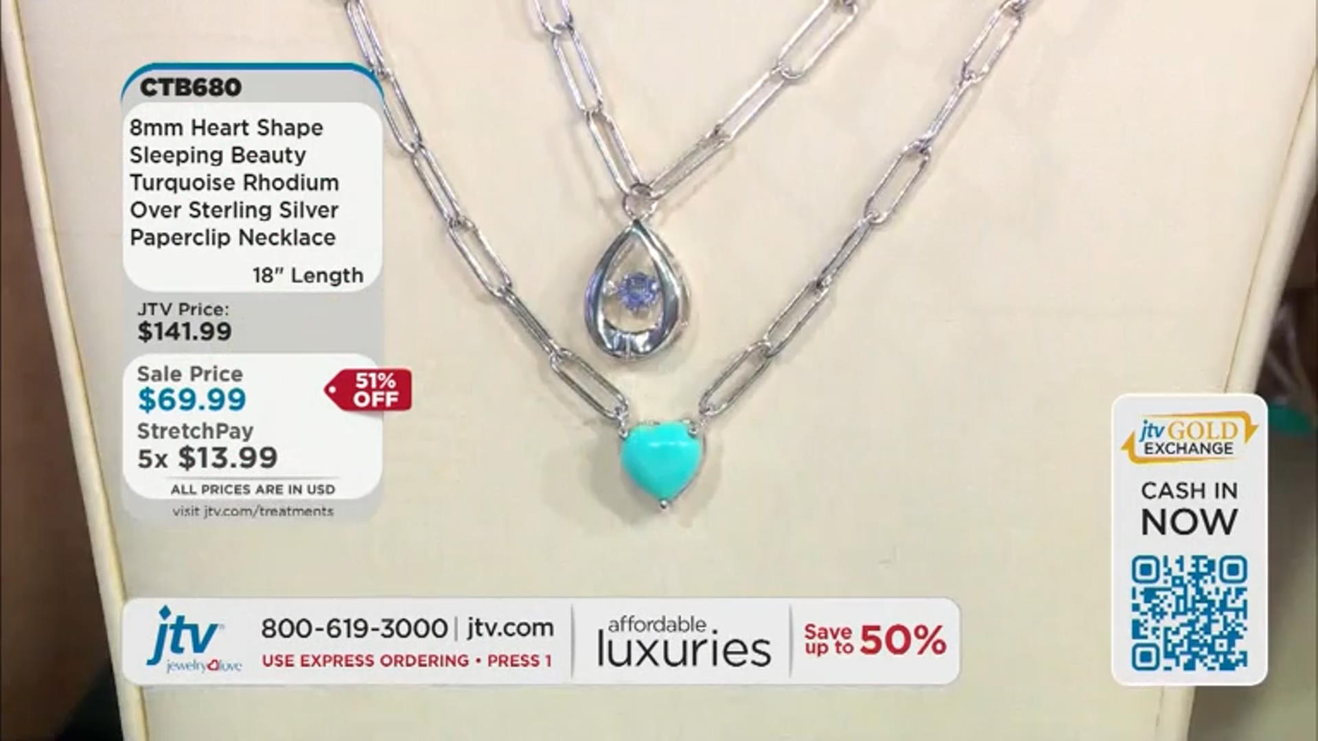 Blue Sleeping Beauty Turquoise Rhodium Over Sterling Silver Paperclip Necklace Video Thumbnail