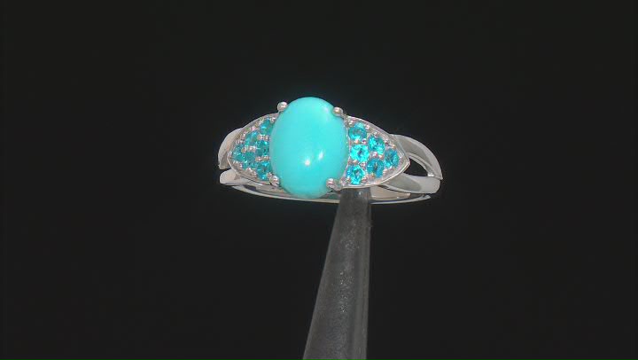 Blue Sleeping Beauty Turquoise Rhodium Over Sterling Silver Ring 0.31ctw Video Thumbnail
