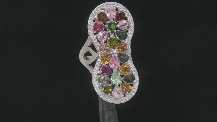 Multicolor Tourmaline Rhodium Over Silver Ring 6.56ctw Video Thumbnail