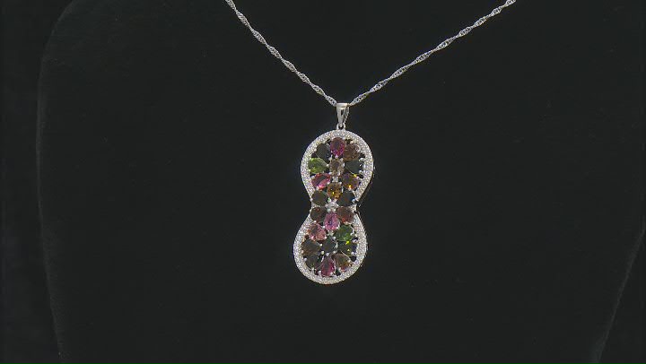 Multicolor Tourmaline Rhodium Over Silver Pendant With Chain 6.56ctw Video Thumbnail