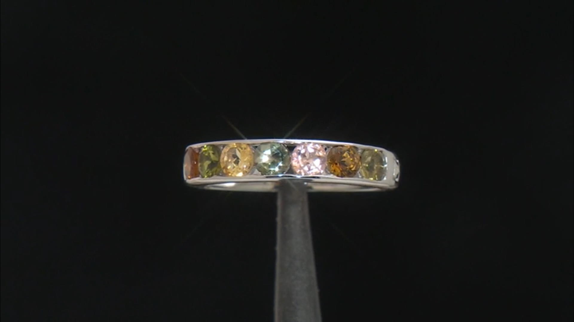 Multicolor Tourmaline Rhodium Over Silver Band Ring 1.20ctw Video Thumbnail