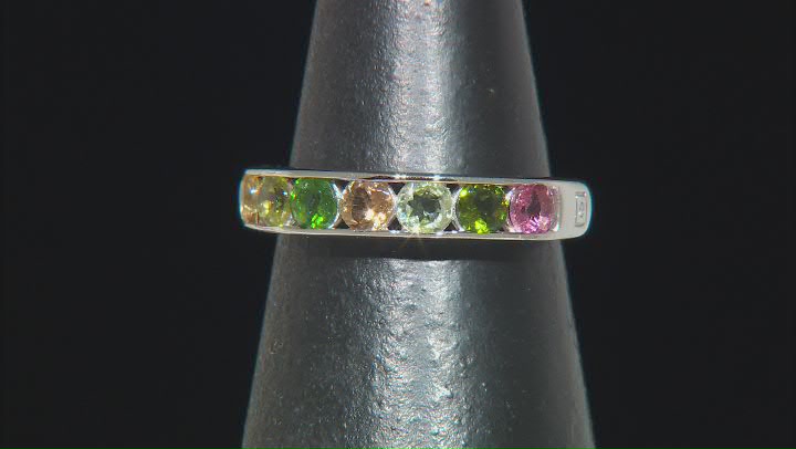 Multicolor Tourmaline Rhodium Over Silver Band Ring 1.20ctw Video Thumbnail
