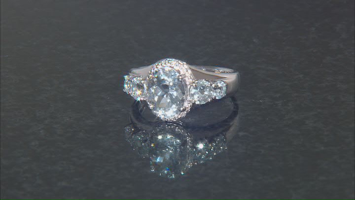 Blue Aquamarine Rhodium Over Sterling Silver Ring 1.98ctw Video Thumbnail
