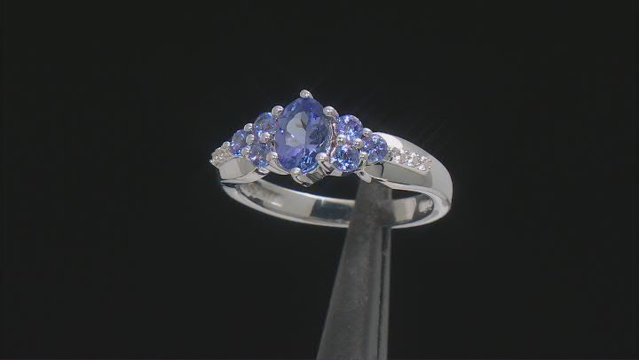 Blue Tanzanite Rhodium Over Sterling Silver Ring 1.25ctw Video Thumbnail