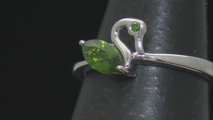 Green Chrome Diopside Rhodium Over Silver Swan Ring 0.47ctw Video Thumbnail