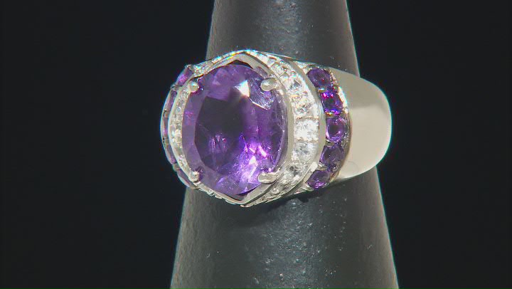 Purple African Amethyst Rhodium Over Silver Ring 4.50ctw Video Thumbnail