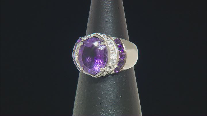Purple African Amethyst Rhodium Over Silver Ring 4.50ctw Video Thumbnail