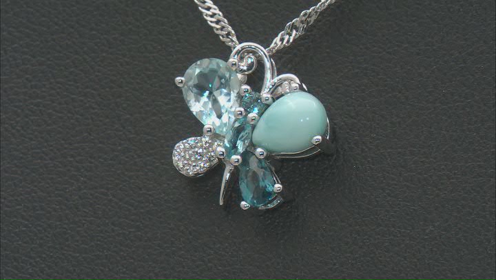 Blue Larimar Rhodium Over Silver Butterfly Pendant With Chain 1.06ctw Video Thumbnail