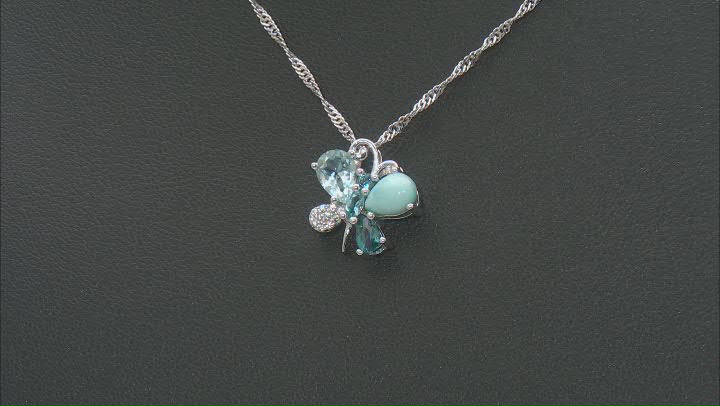 Blue Larimar Rhodium Over Silver Butterfly Pendant With Chain 1.06ctw Video Thumbnail