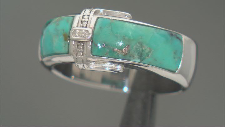 Blue Kingman Turquoise Rhodium Over Silver Buckle Ring Video Thumbnail