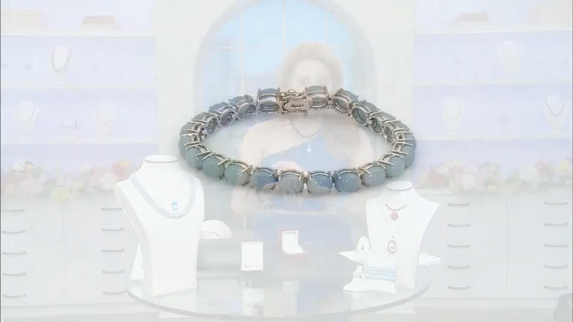 Blue Angelite Rhodium Over Sterling Silver Tennis Bracelet Video Thumbnail