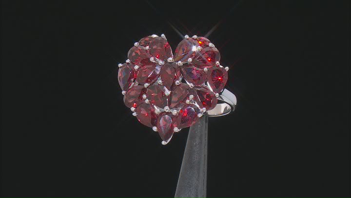 Red Garnet Rhodium Over Sterling Silver Heart Ring 7.18ctw Video Thumbnail