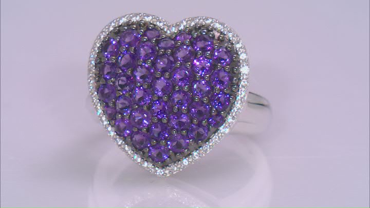 Purple African Amethyst Rhodium Over Sterling Silver Heart Ring 1.97ctw Video Thumbnail