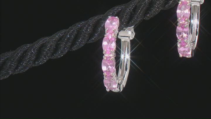 Pink Spinel Rhodium Over Sterling Silver Hoop Earrings 2.04ctw Video Thumbnail