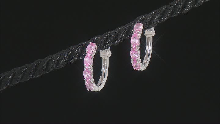Pink Spinel Rhodium Over Sterling Silver Hoop Earrings 2.04ctw Video Thumbnail