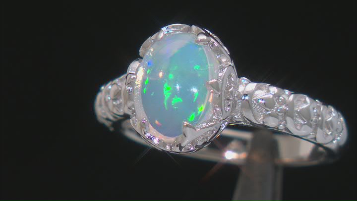 Multicolor Opal Rhodium Over Sterling Silver Ring 0.95ct Video Thumbnail