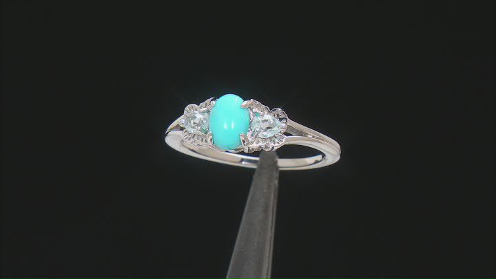 Blue Sleeping Beauty Turquoise Rhodium Over Sterling Silver Ring 0.31ctw Video Thumbnail
