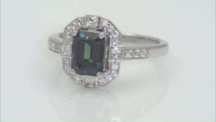 Blue Lab Created Alexandrite Rhodium Over Sterling Silver Ring 2.29ctw Video Thumbnail