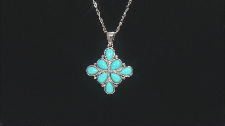 Blue Sleeping Beauty Turquoise Rhodium Over Sterling Silver Pendant With Chain Video Thumbnail