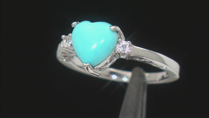 Blue Sleeping Beauty Turquoise Rhodium Over Sterling Silver Ring 0.07ctw Video Thumbnail