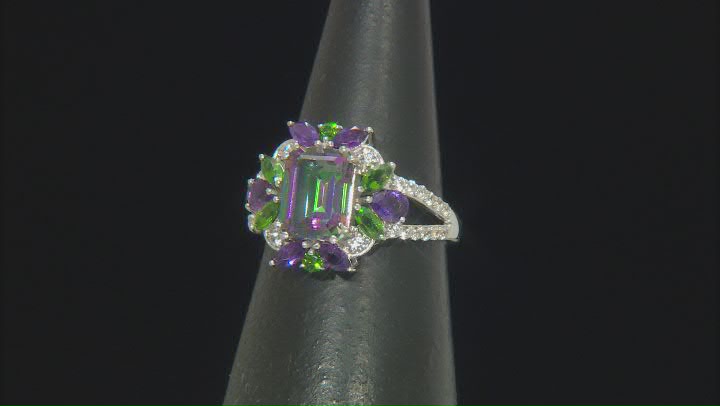 Mystic Fire® Green Topaz Rhodium Over Sterling Silver Ring 3.93ctw Video Thumbnail