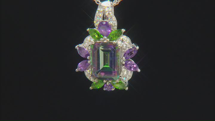 Mystic Fire® Green Topaz Rhodium Over Silver Pendant With Chain 3.58ctw Video Thumbnail