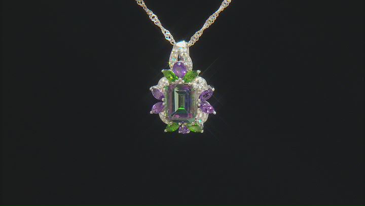 Mystic Fire® Green Topaz Rhodium Over Silver Pendant With Chain 3.58ctw Video Thumbnail