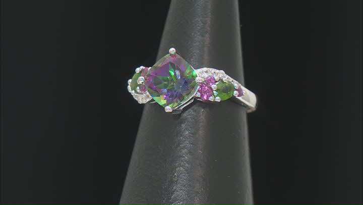 Mystic Fire® Green Topaz Rhodium Over Sterling Silver Ring 3.13ctw Video Thumbnail