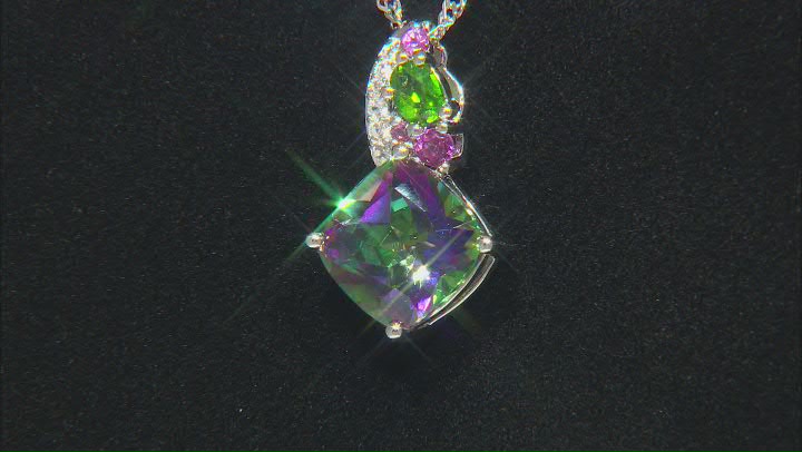 Mystic Fire® Green Topaz Rhodium Over Sterling Silver Pendant with Chain 3.13ctw Video Thumbnail