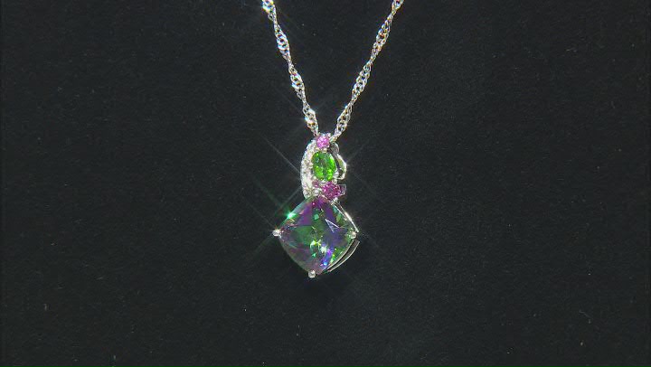 Mystic Fire® Green Topaz Rhodium Over Sterling Silver Pendant with Chain 3.13ctw Video Thumbnail