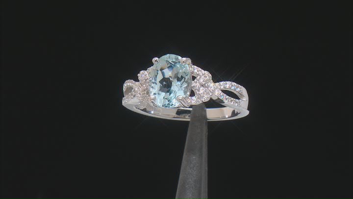 Blue Aquamarine Rhodium Over Sterling Silver Ring 1.59ctw Video Thumbnail