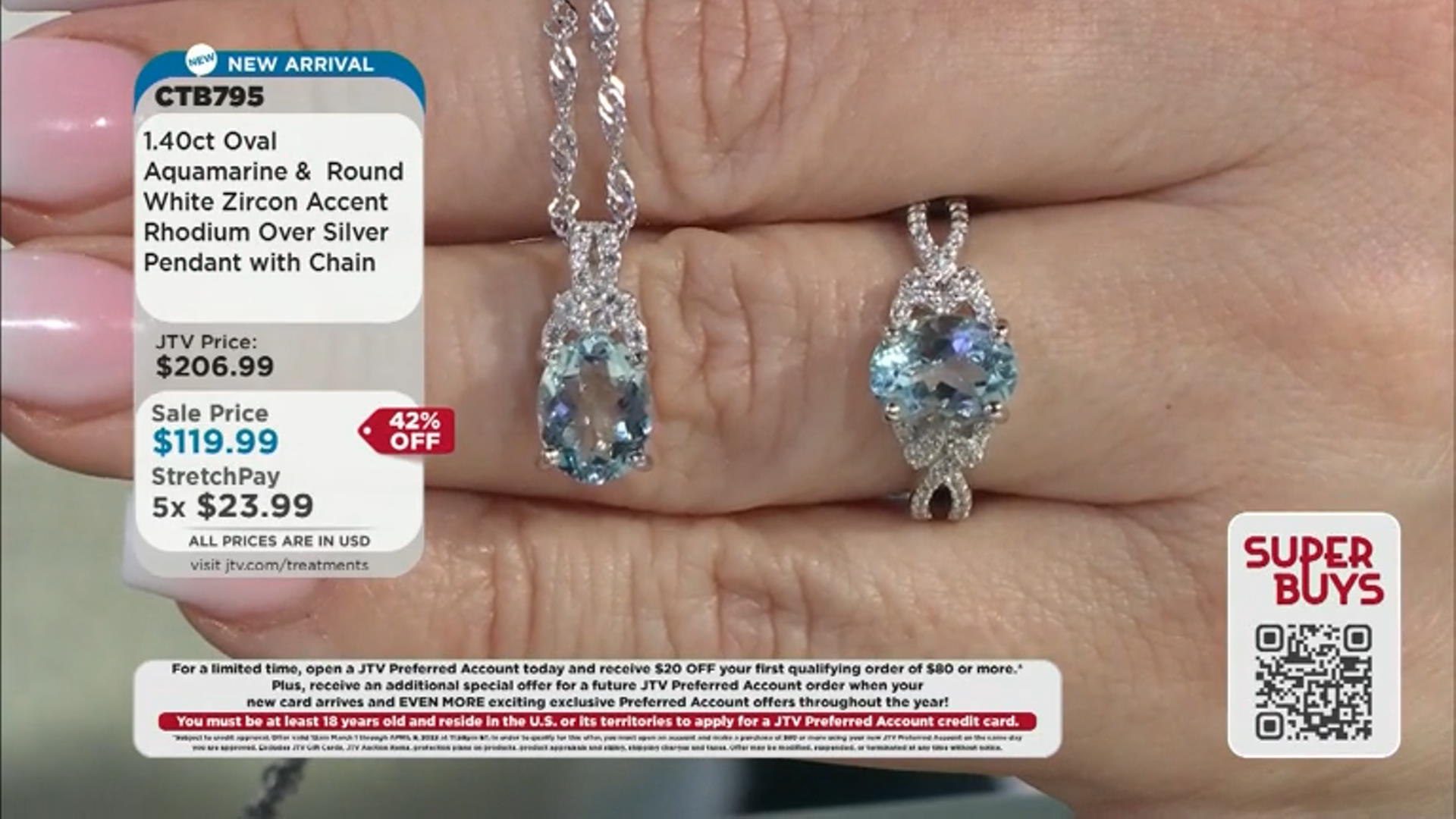 Blue Aquamarine Rhodium Over Sterling Silver Pendant With Chain 1.49ctw Video Thumbnail