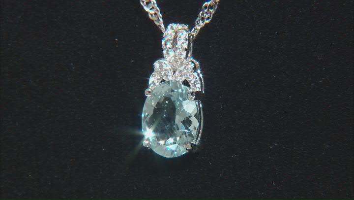 Blue Aquamarine Rhodium Over Sterling Silver Pendant With Chain 1.49ctw Video Thumbnail