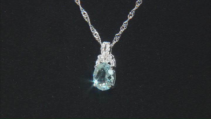 Blue Aquamarine Rhodium Over Sterling Silver Pendant With Chain 1.49ctw Video Thumbnail