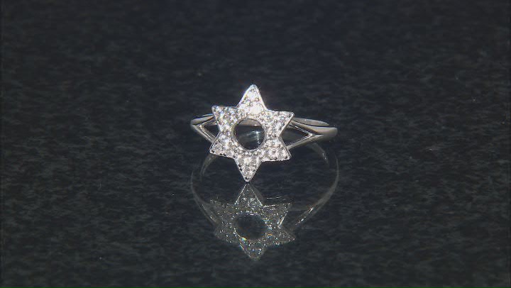 White Zircon Rhodium Over Sterling Silver Star Of David Ring .34ctw Video Thumbnail