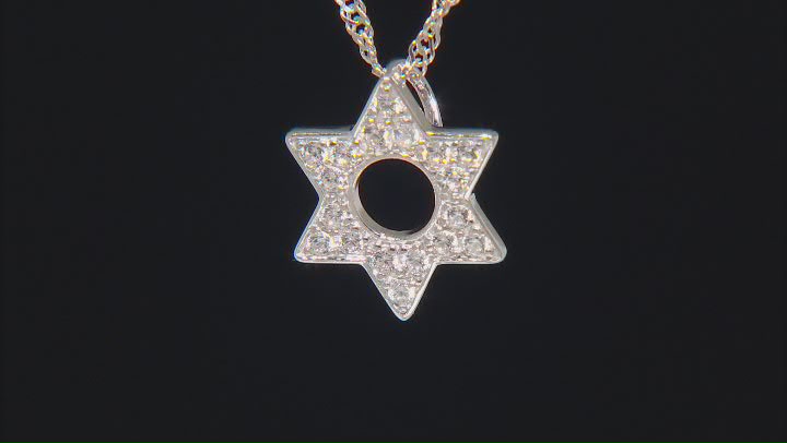 White Zircon Rhodium Over Sterling Silver Star Of David Pendant With Chain 0.34ctw Video Thumbnail